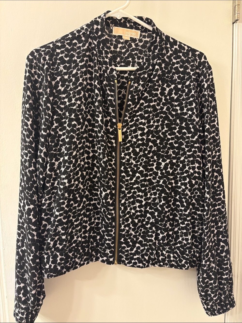 Michael Kors Black and White Printed Zip-Front Blazer